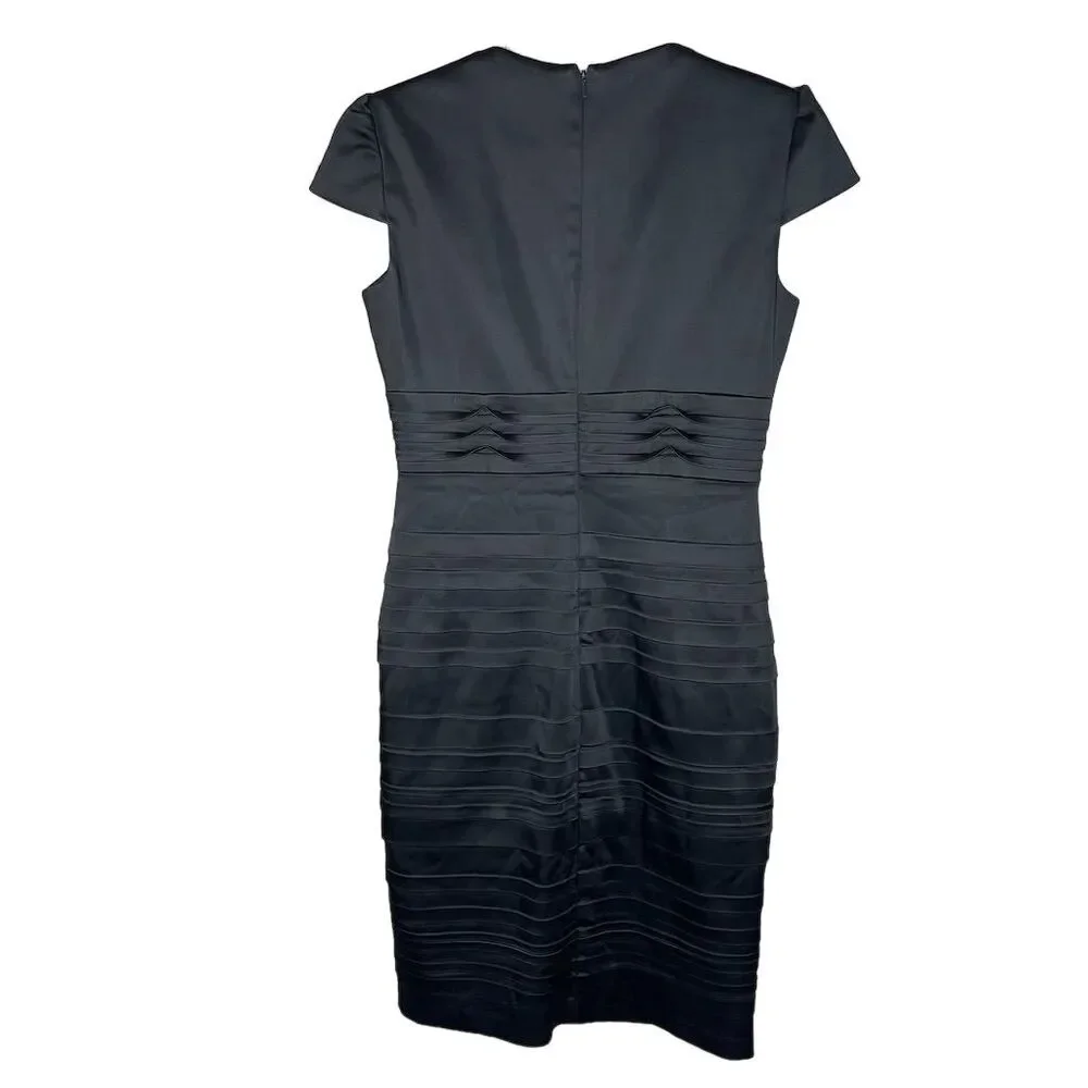 JAX Women's Black Knee Length Cocktail Dress Size 8 Cap Sleeve V-Neck - Picture 3 of 7